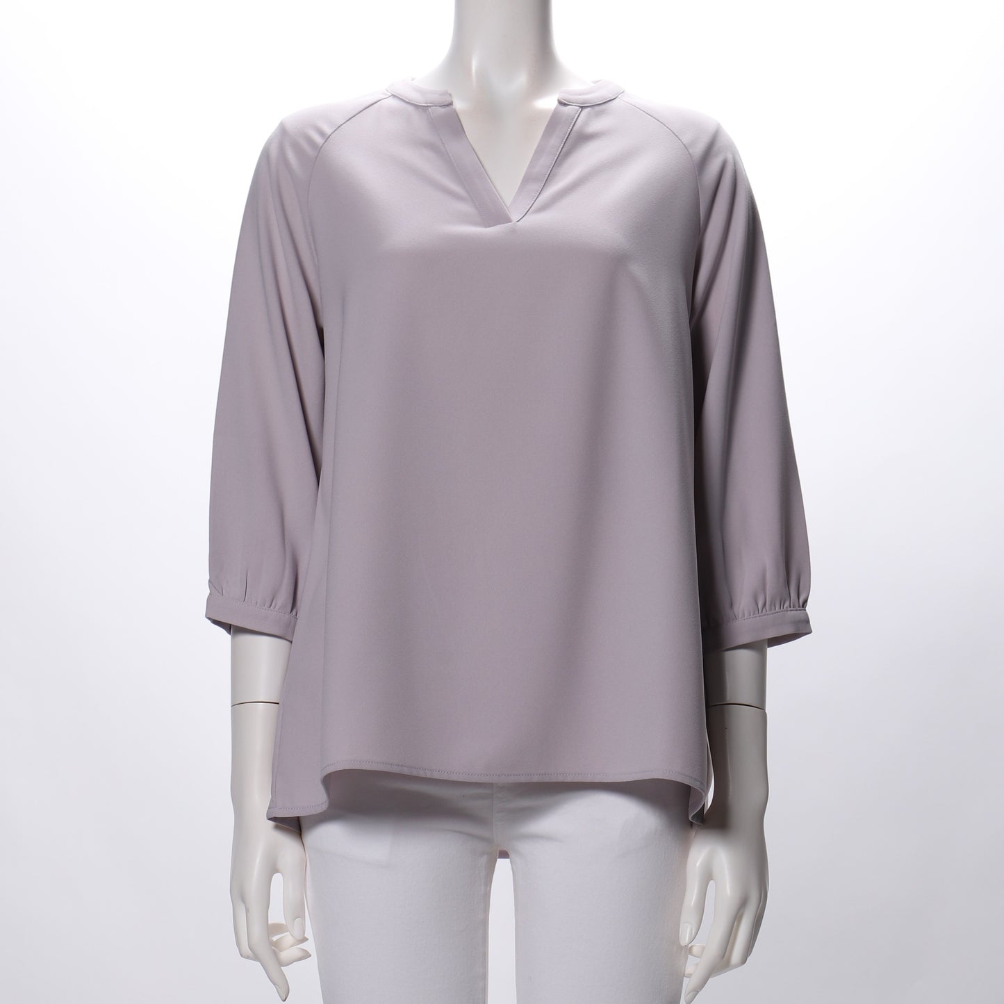 ラグランスリーブオープンフロントネックブラウス