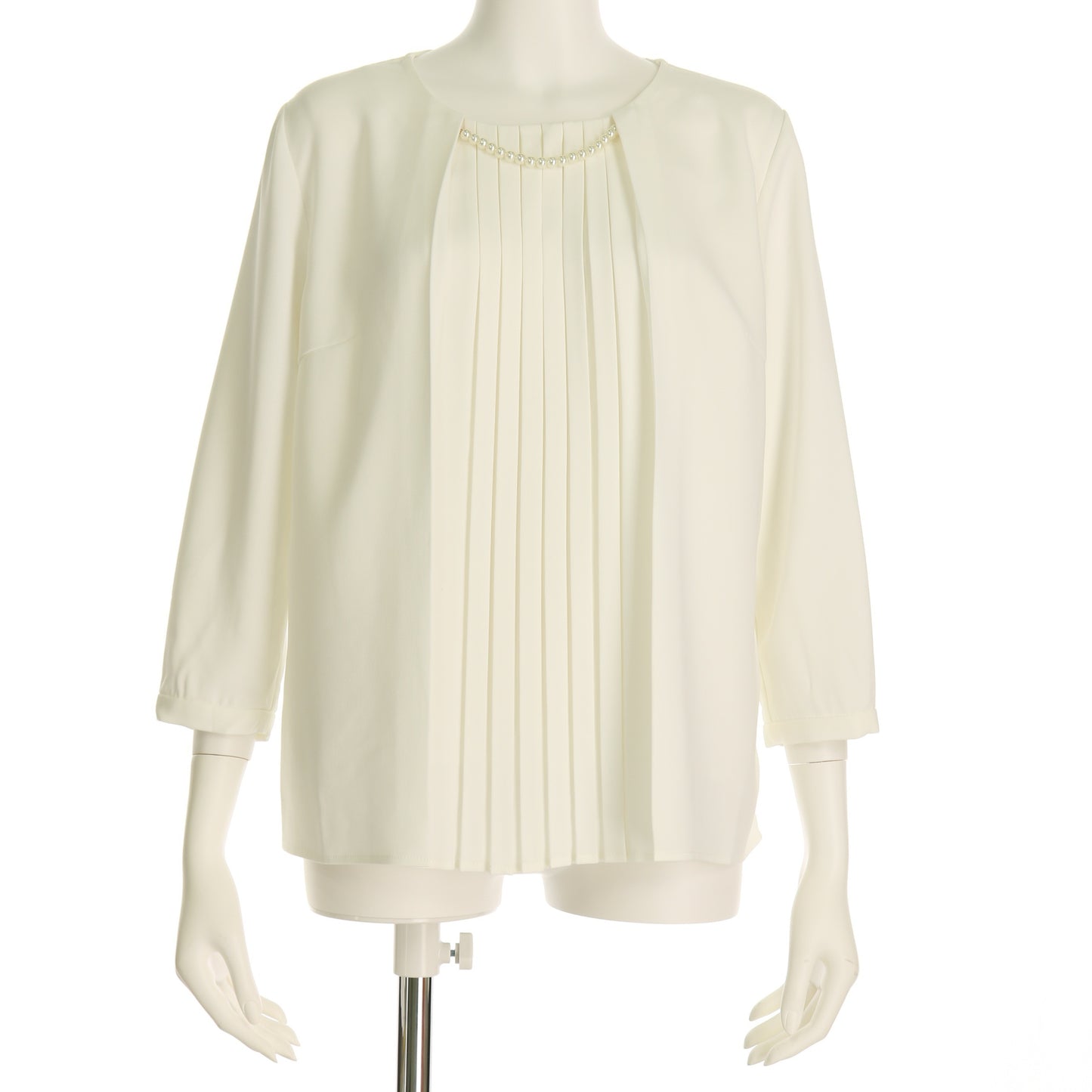 プリーツデザインパール付きブラウス