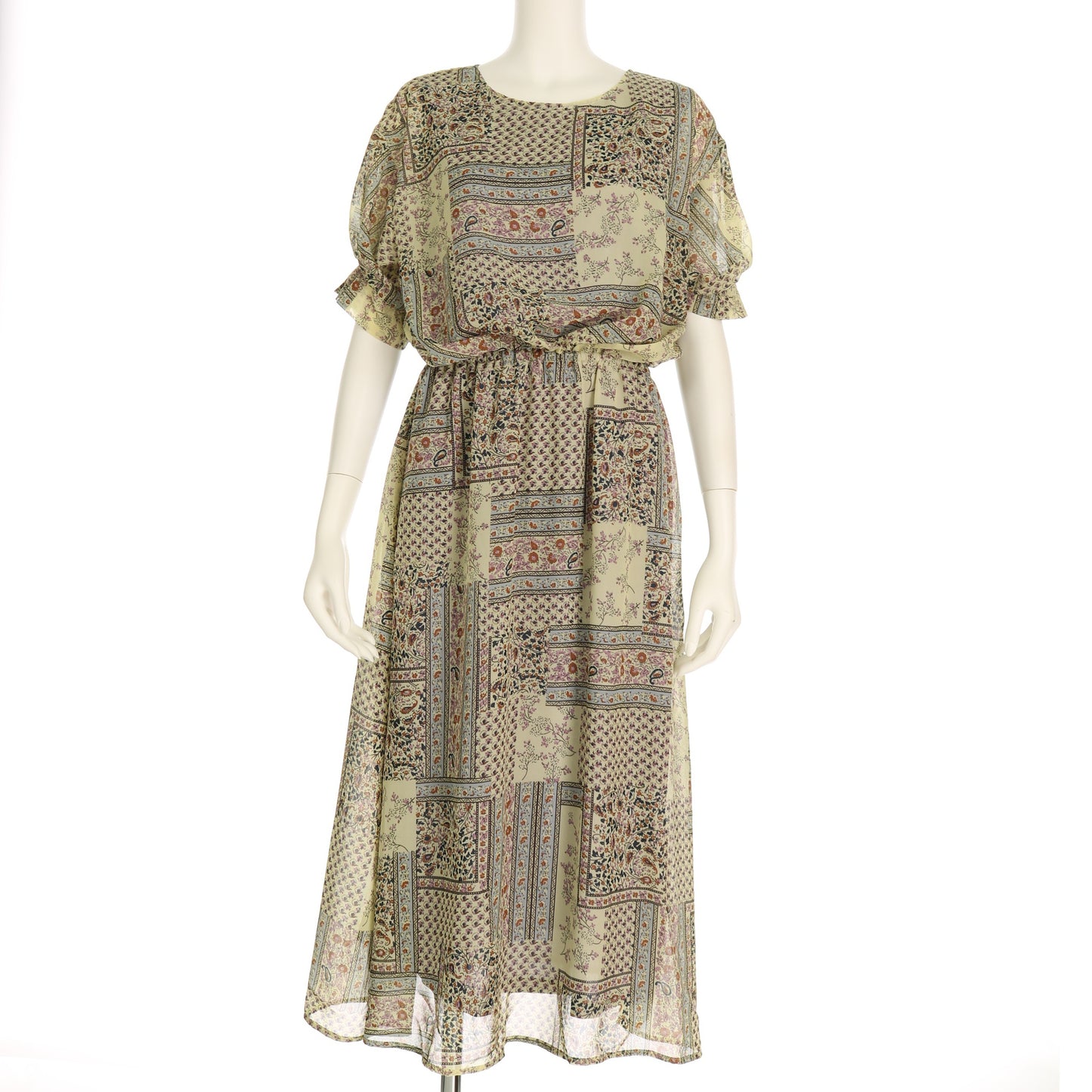 パッチワーク風プリントワンピース