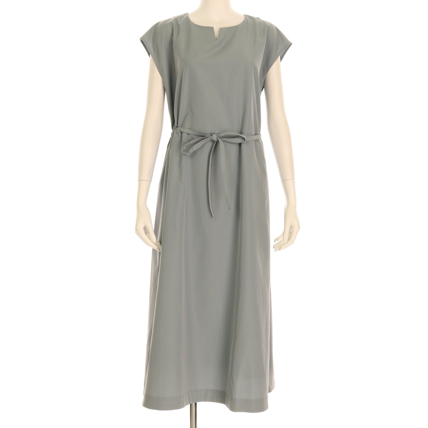 細ウエストリボンオープンフロントネックワンピース