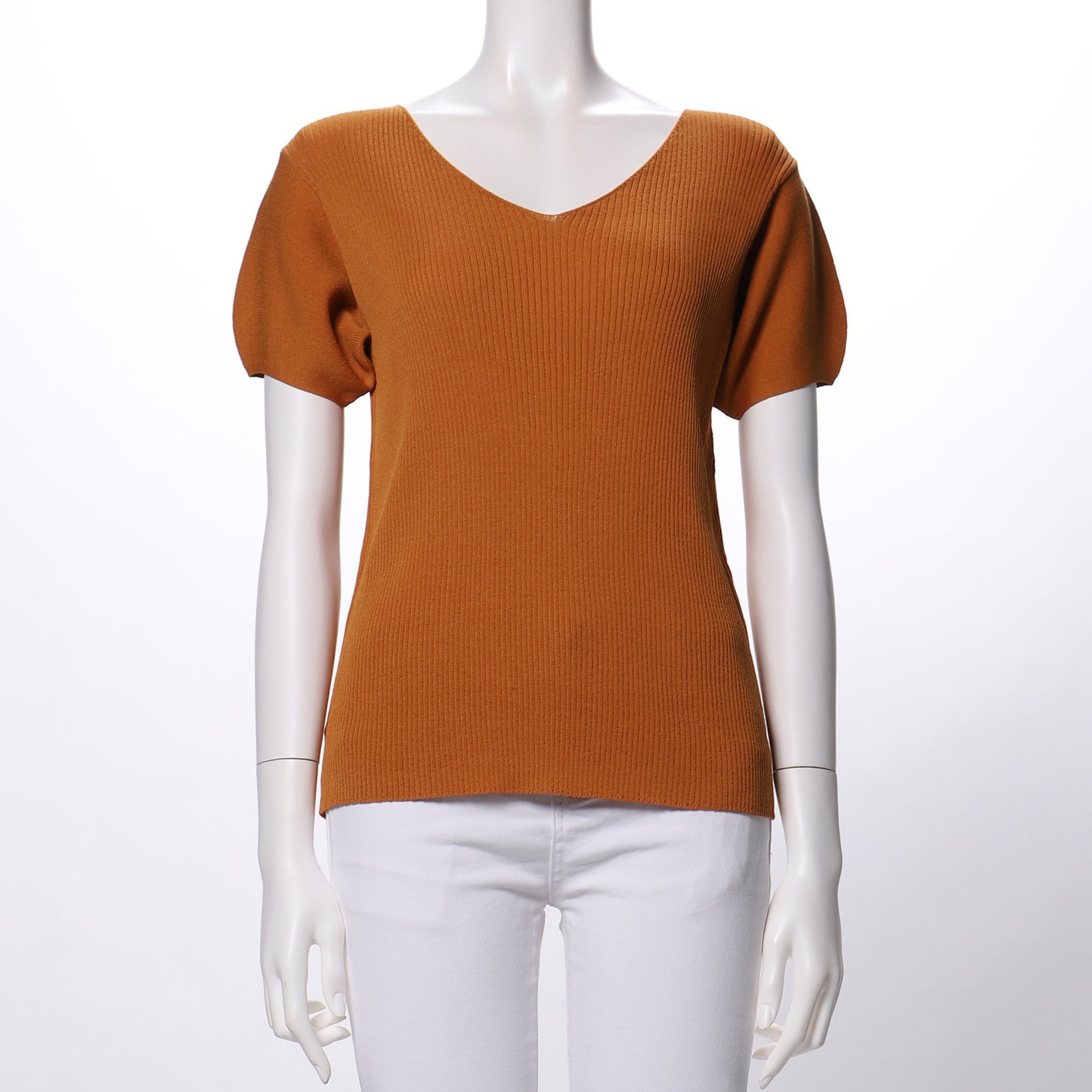 Vネックパフスリーブニット