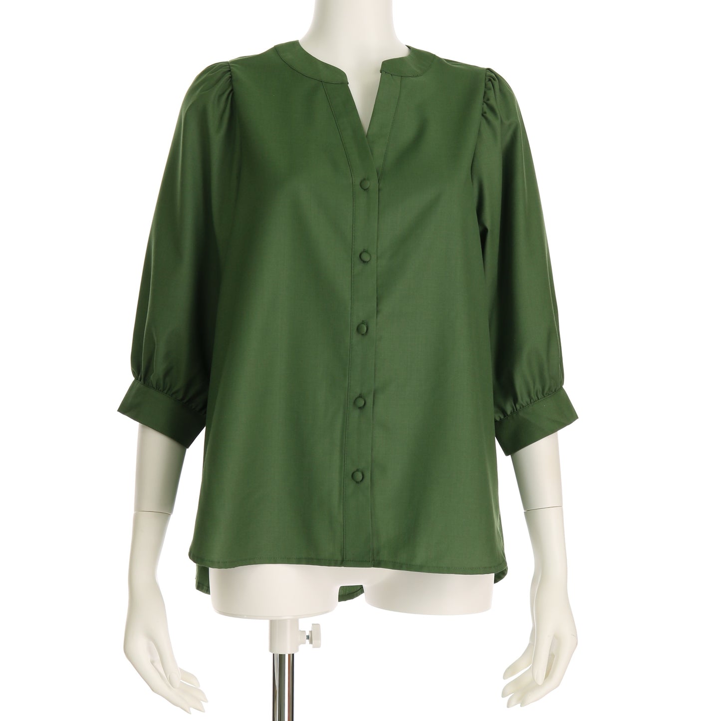 バルーンスリーブオープンフロントネックブラウス