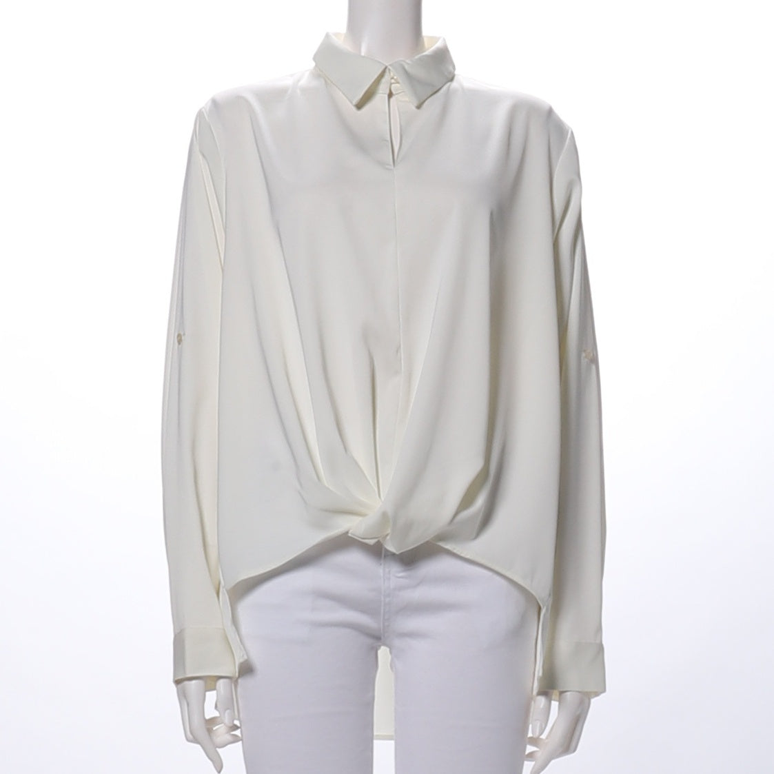 襟付き裾タックシャツ