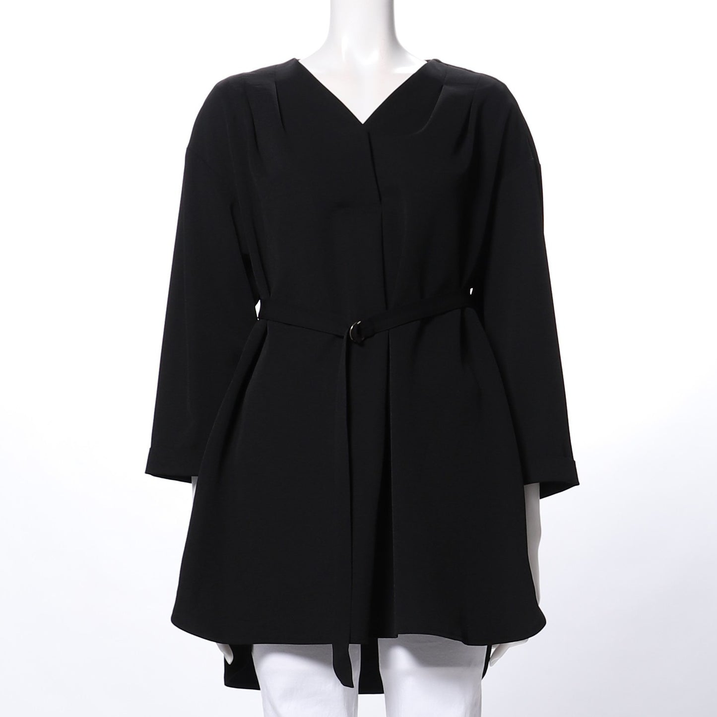 肩タック付きDカンベルトVネックブラウス