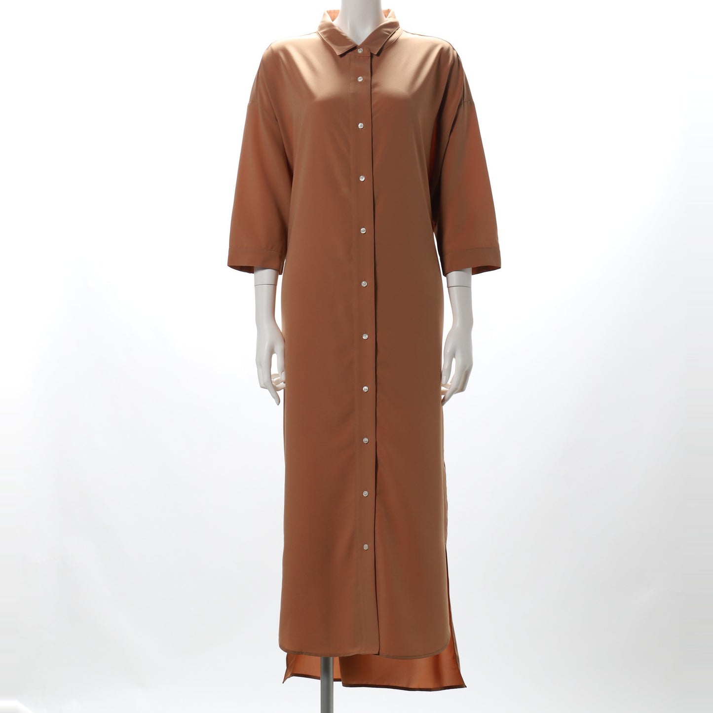 ドロップショルダーリボン結びシャツワンピース