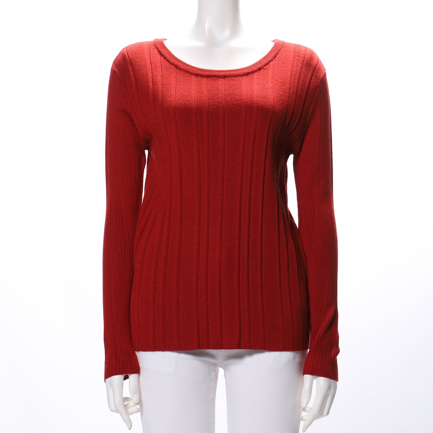 ワイドリブラウンドネックニット