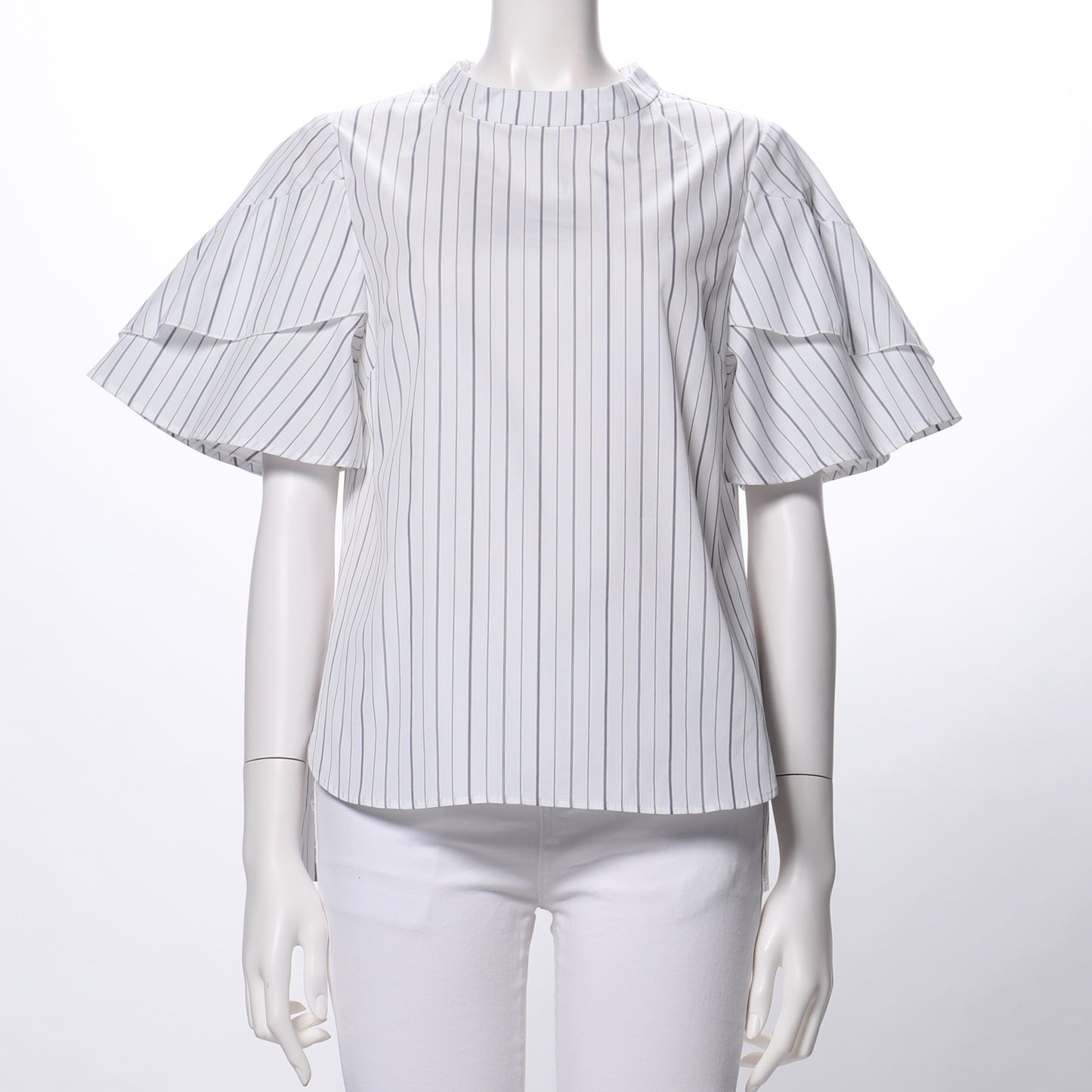 ラッフルスリーブスタンドカラーブラウス