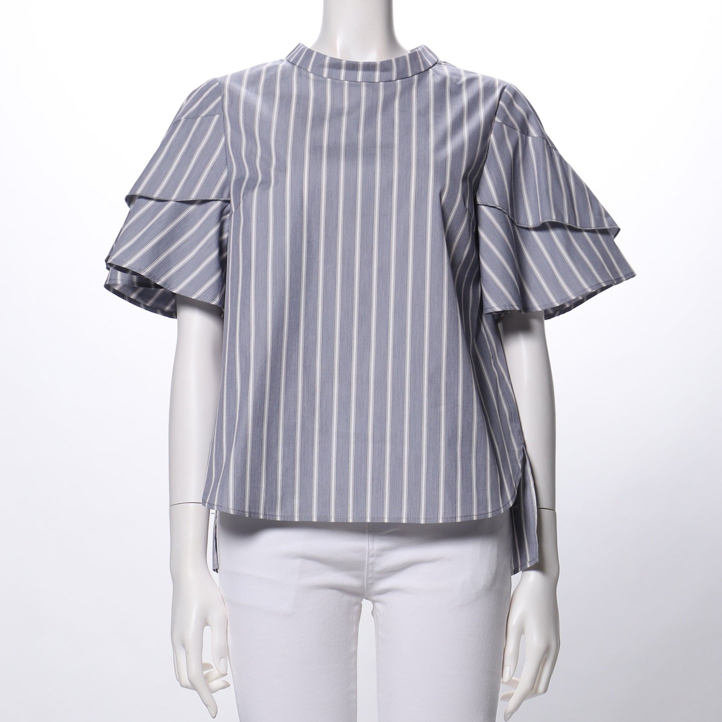 ラッフルスリーブスタンドカラーブラウス