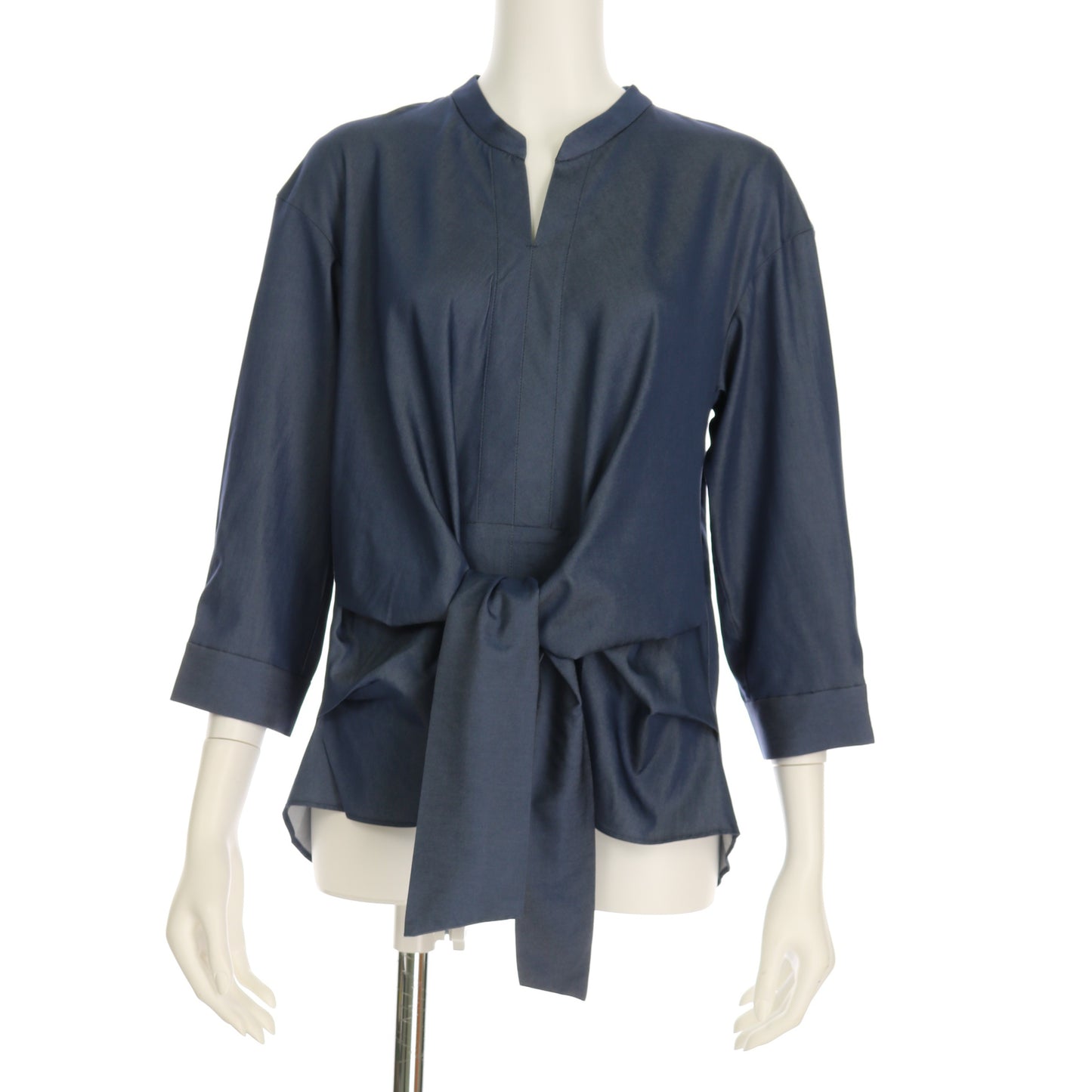 Vネックフロントリボンブラウス