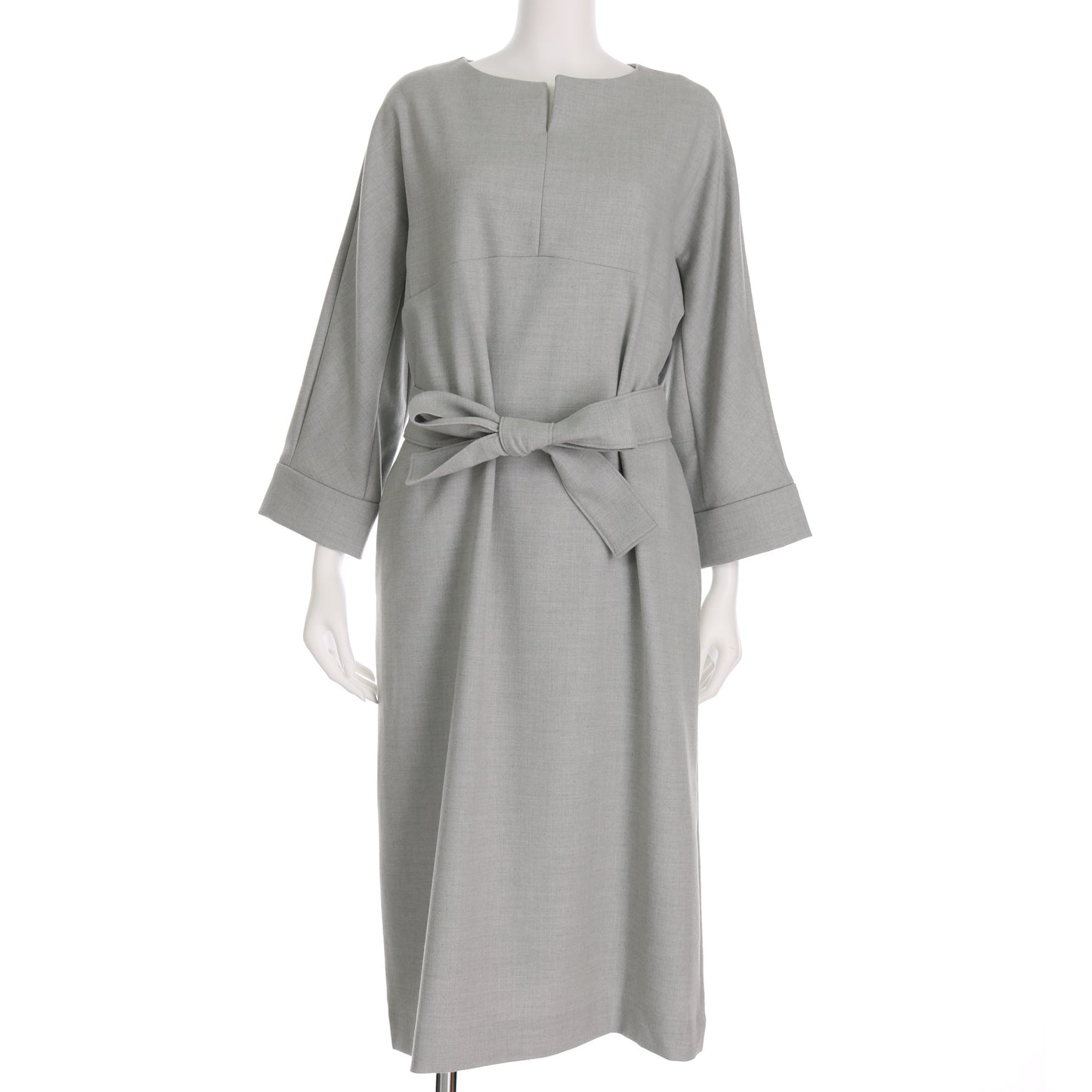 オープンフロントネックウエストリボンベルト付きワンピース