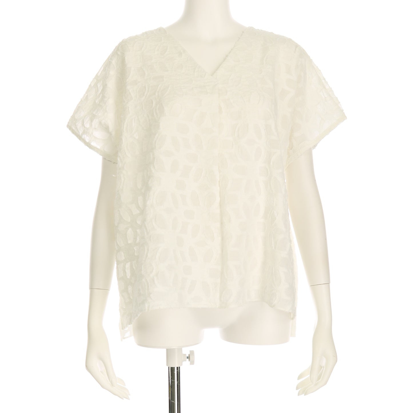 花柄レースVネックブラウス