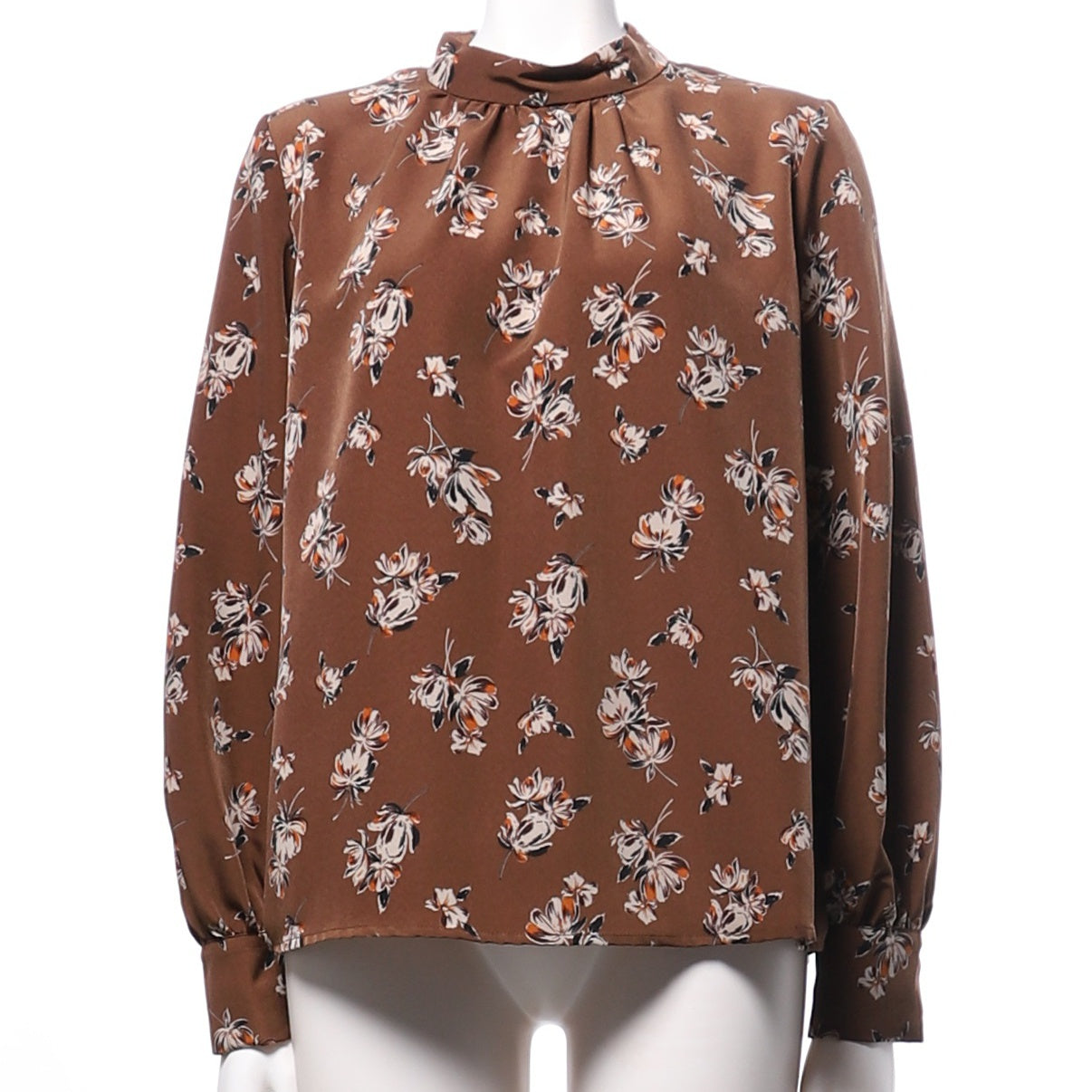 スタンドカラーフラワーブラウス