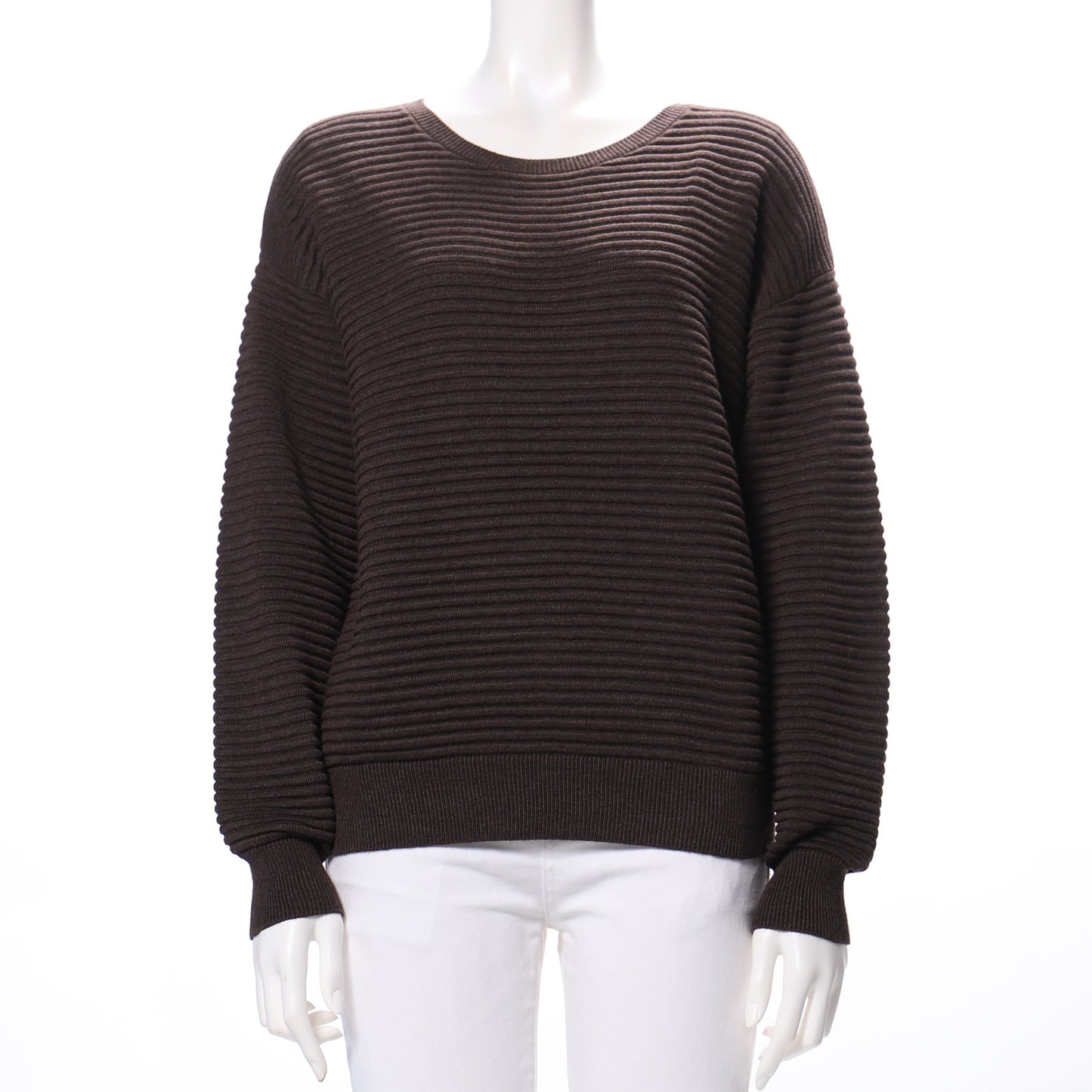 横リブラウンドネックセーター