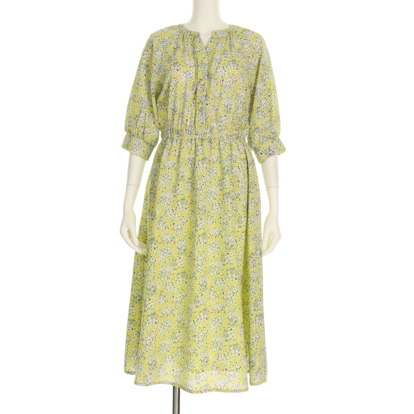 ソフトフラワープリントウエストゴム総柄ワンピース