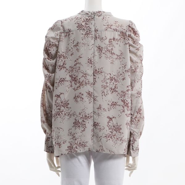 パワショルデザインフラワープリントスタンドカラーブラウス