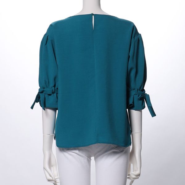 袖リボンボートネックブラウス