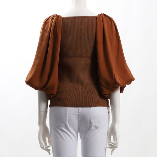 ボリュームスリーブ異素材切り替えニット