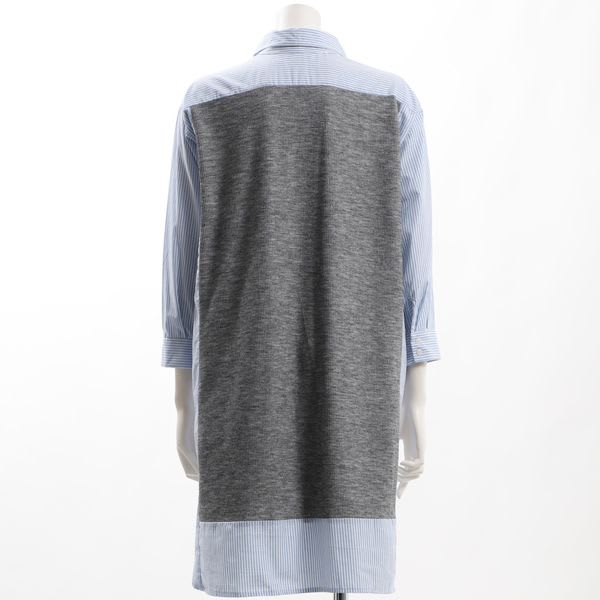 ロングシャツニットベストレイヤードワンピース