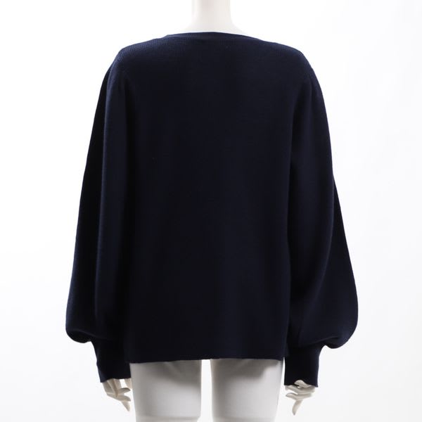 パフスリーブラウンドネックニット