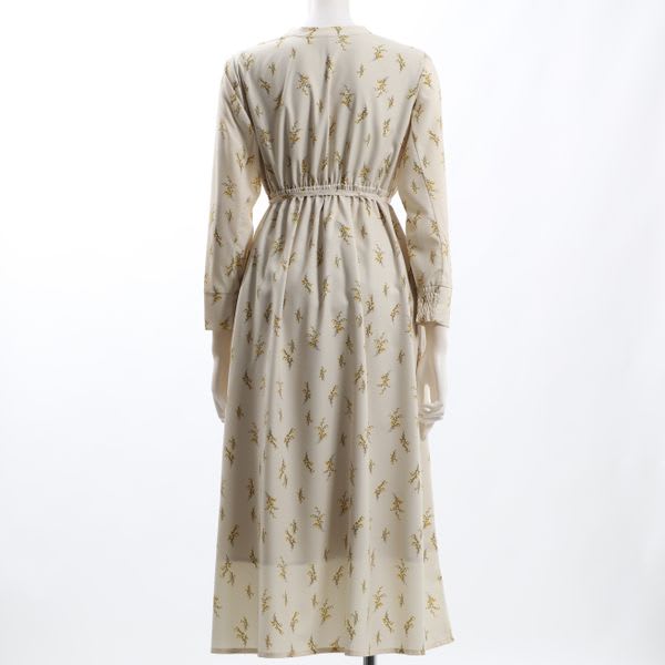 花柄フロントボタンウエストリボン総柄ワンピース