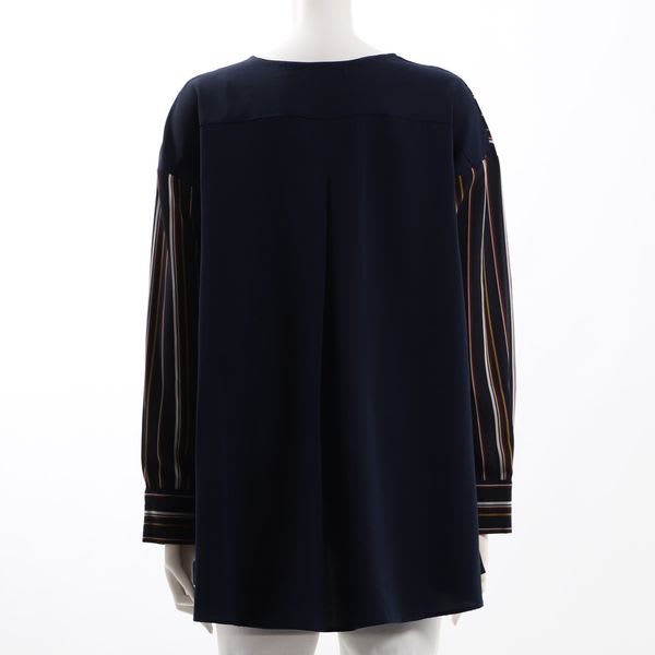 ストライプ切り替えVネックブラウス