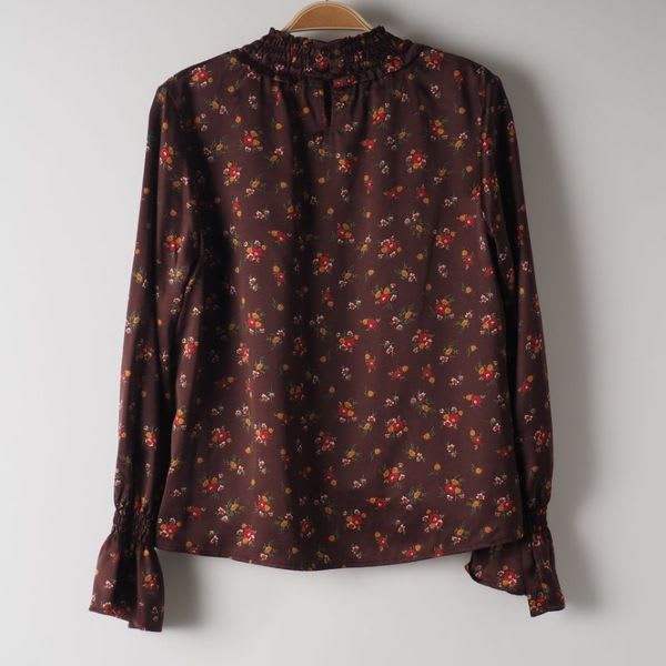 キャンディ袖花柄ハイネックブラウス