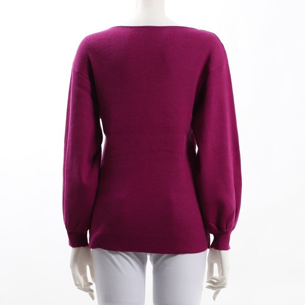 袖ボリュームボートネックニット