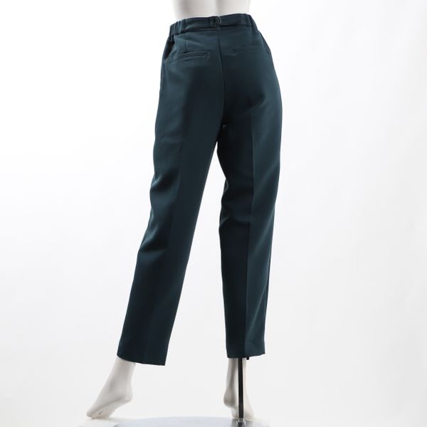 バックベルトデザインタック入りテーパードパンツ