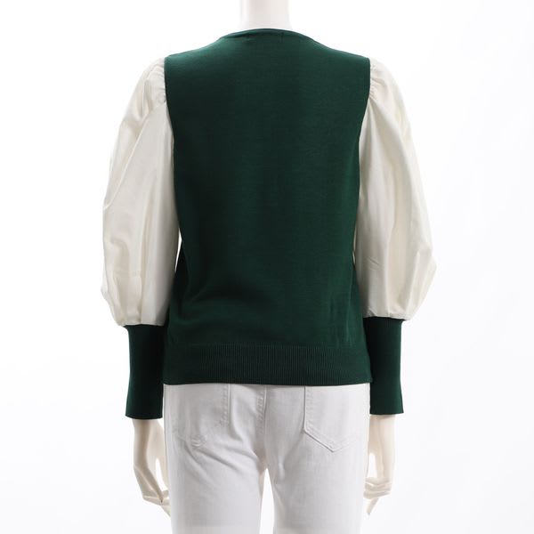 袖布帛切り替え前ボタンニット