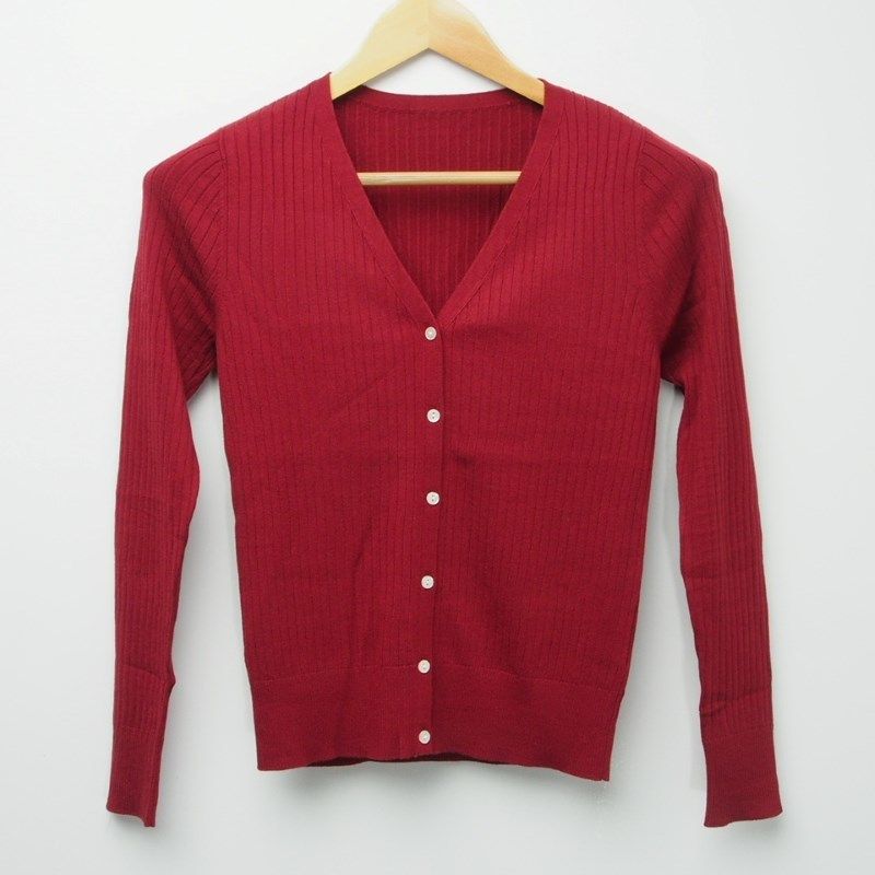 Vネックリブ編みカーディガン