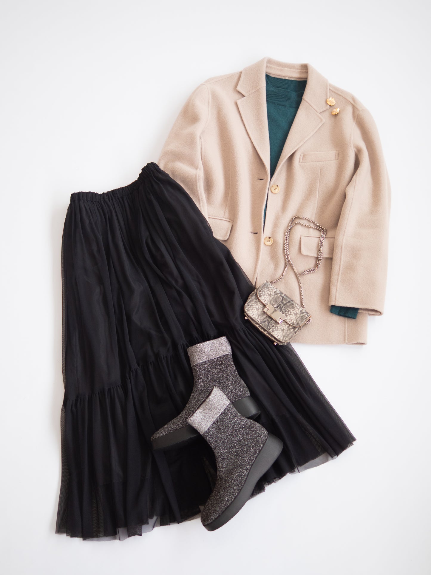 プラットフォーム ストレッチブーツ【ブラック×シルバーラメ】