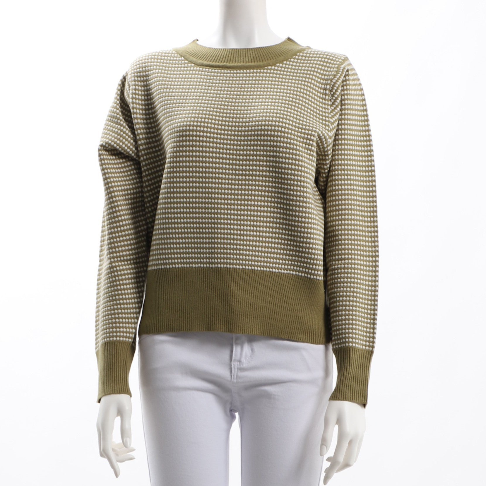 編み柄リブクルーネックニット