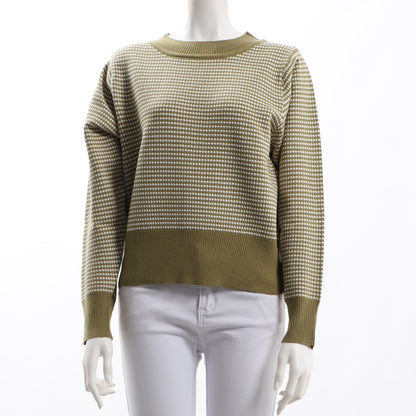 編み柄リブクルーネックニット