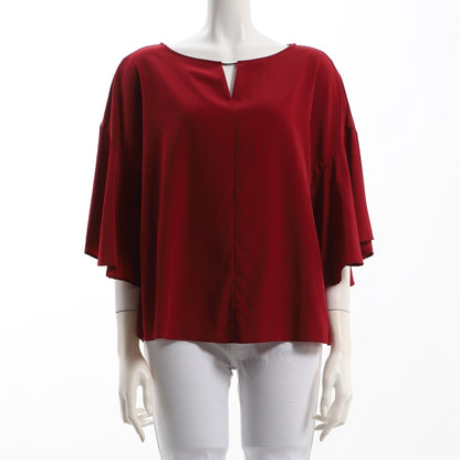 オープンフロントネックフレア袖ブラウス