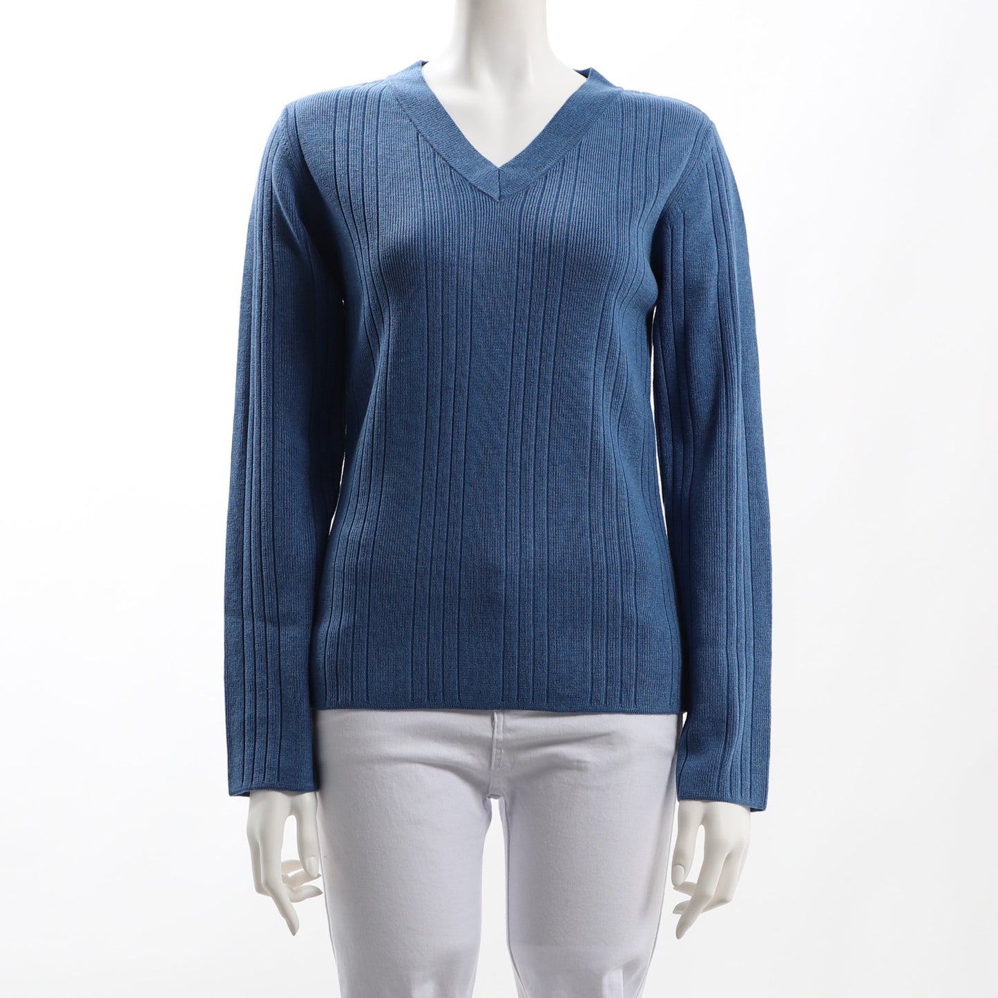 Vネックリブニット