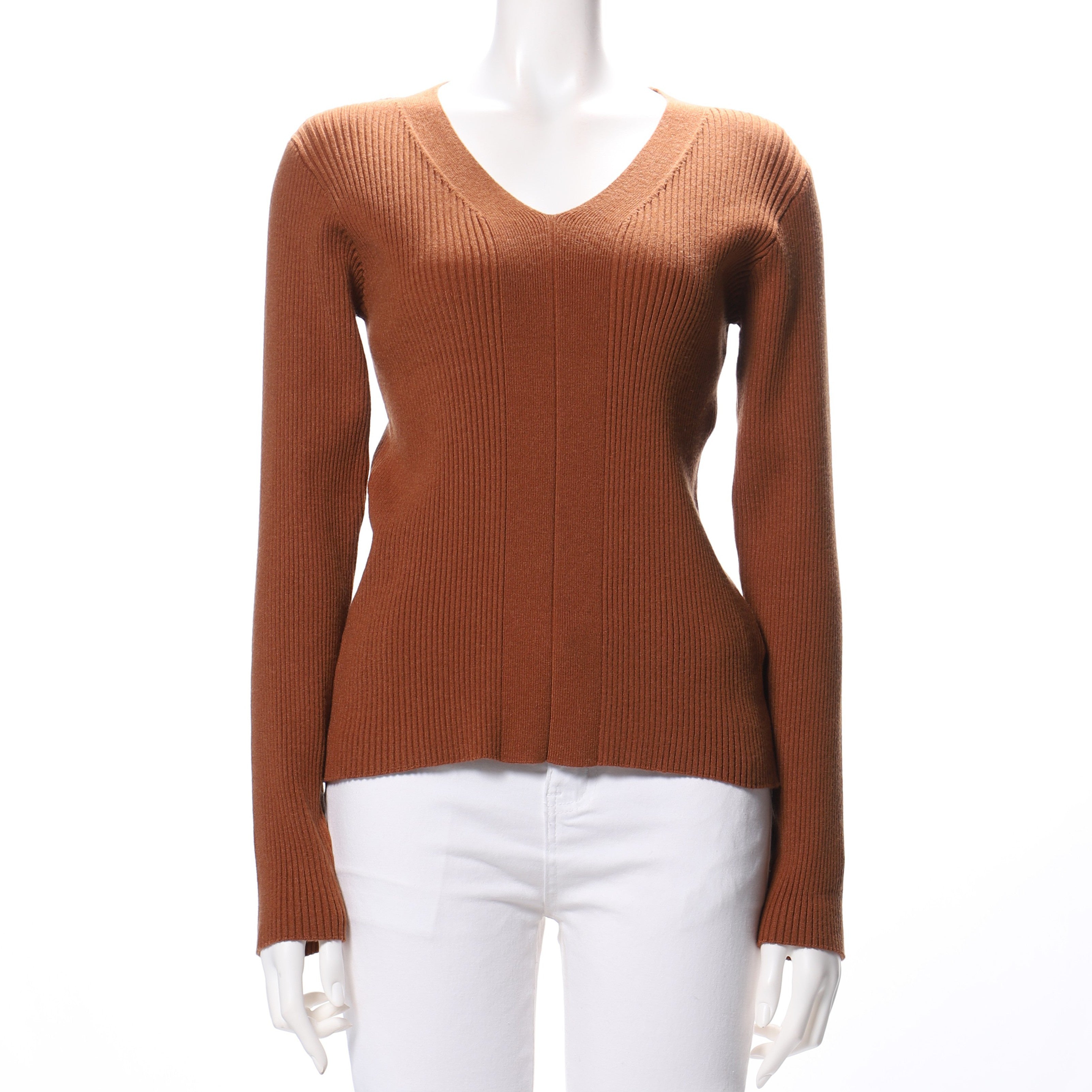 抗菌加工変則リブVネックニット