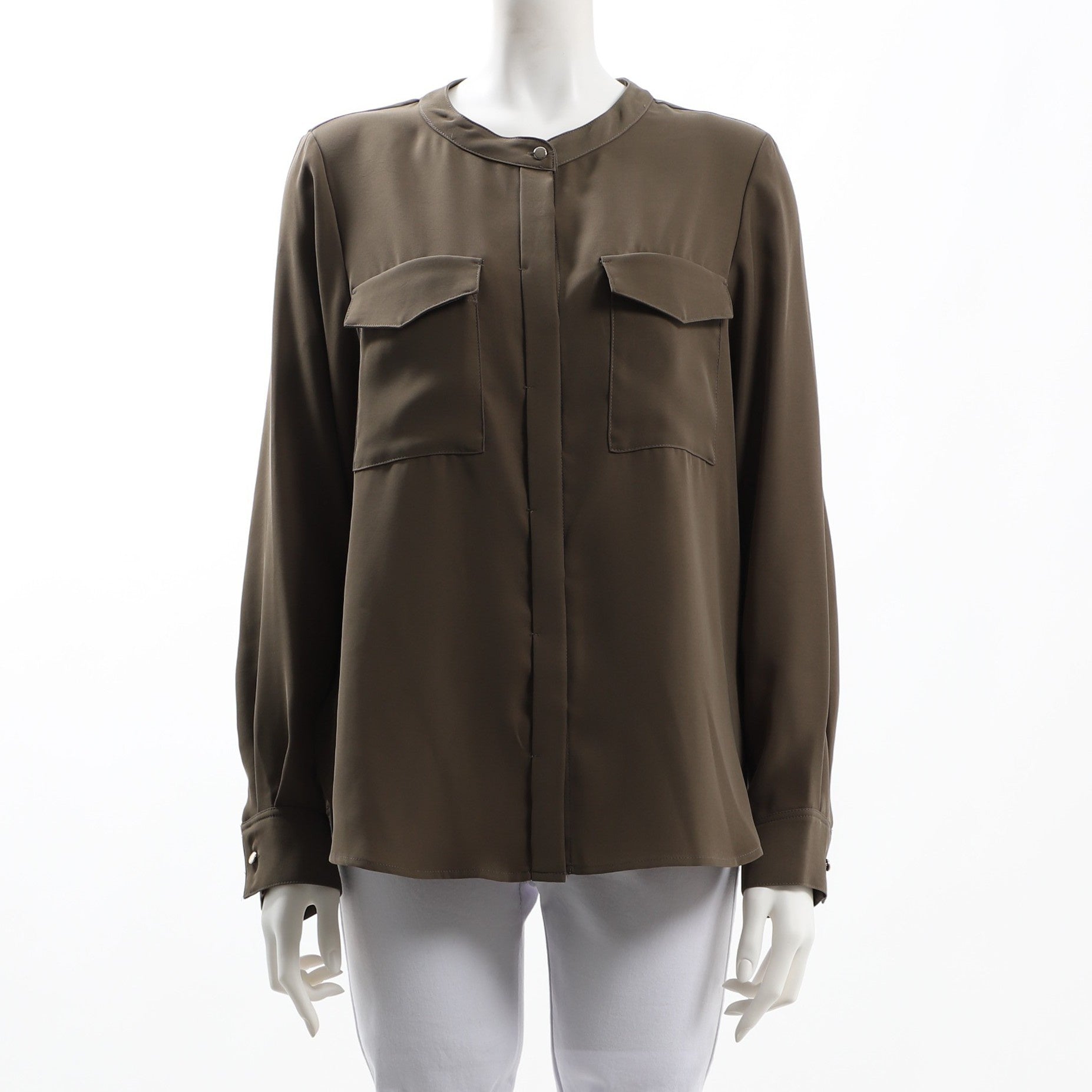 ダブルバックサテンバンドカラーブラウス