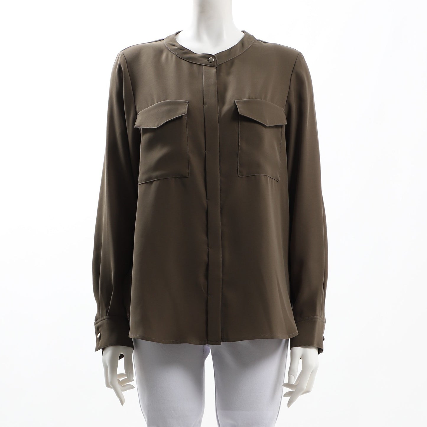 ダブルバックサテンバンドカラーブラウス