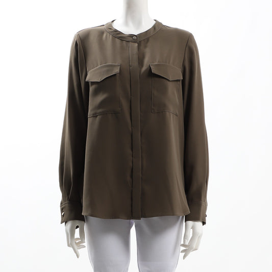 ダブルバックサテンバンドカラーブラウス