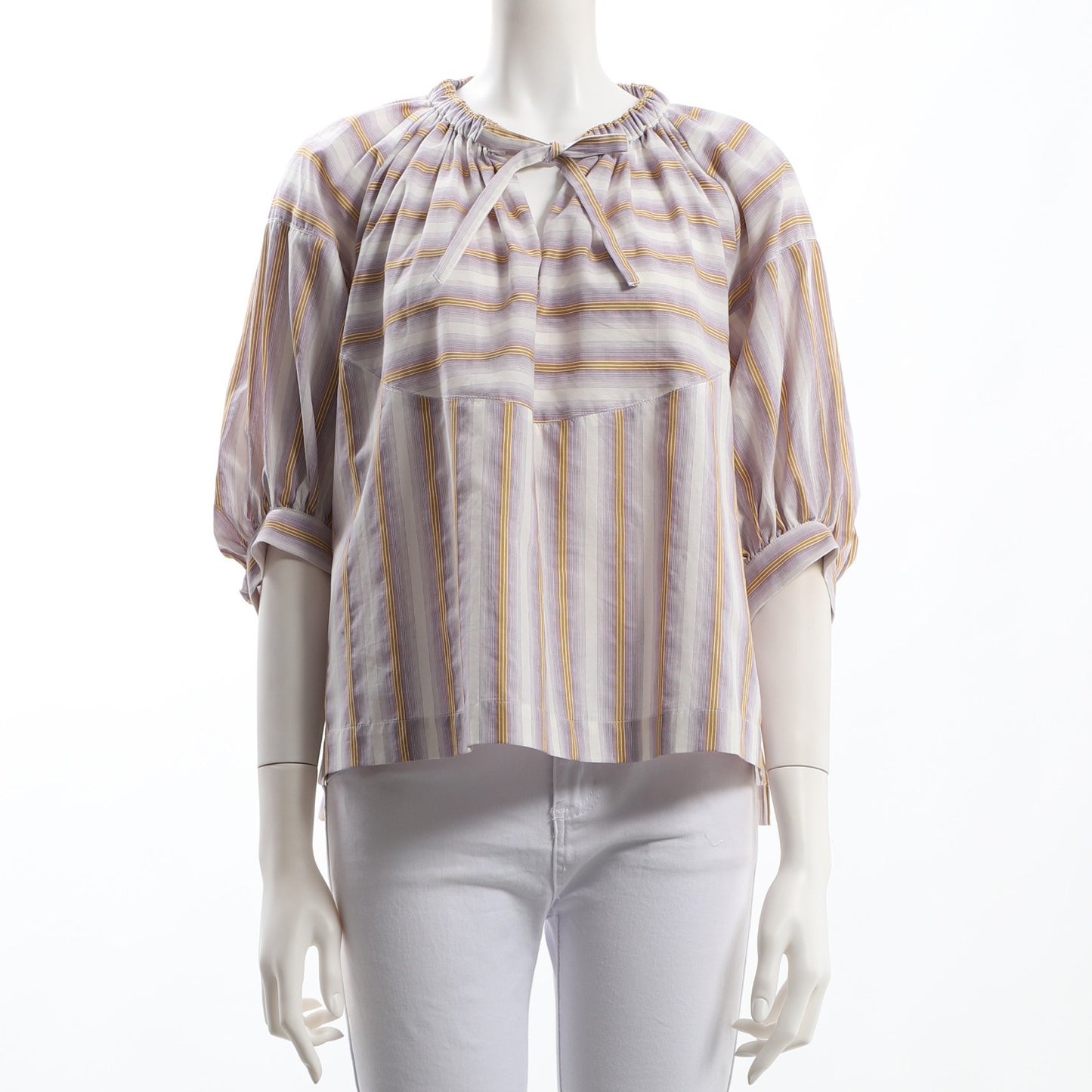 首元リボンボリュームスリーブブラウス