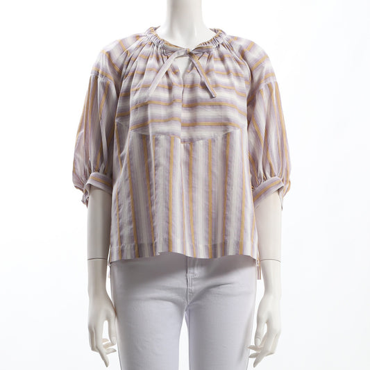 首元リボンボリュームスリーブブラウス