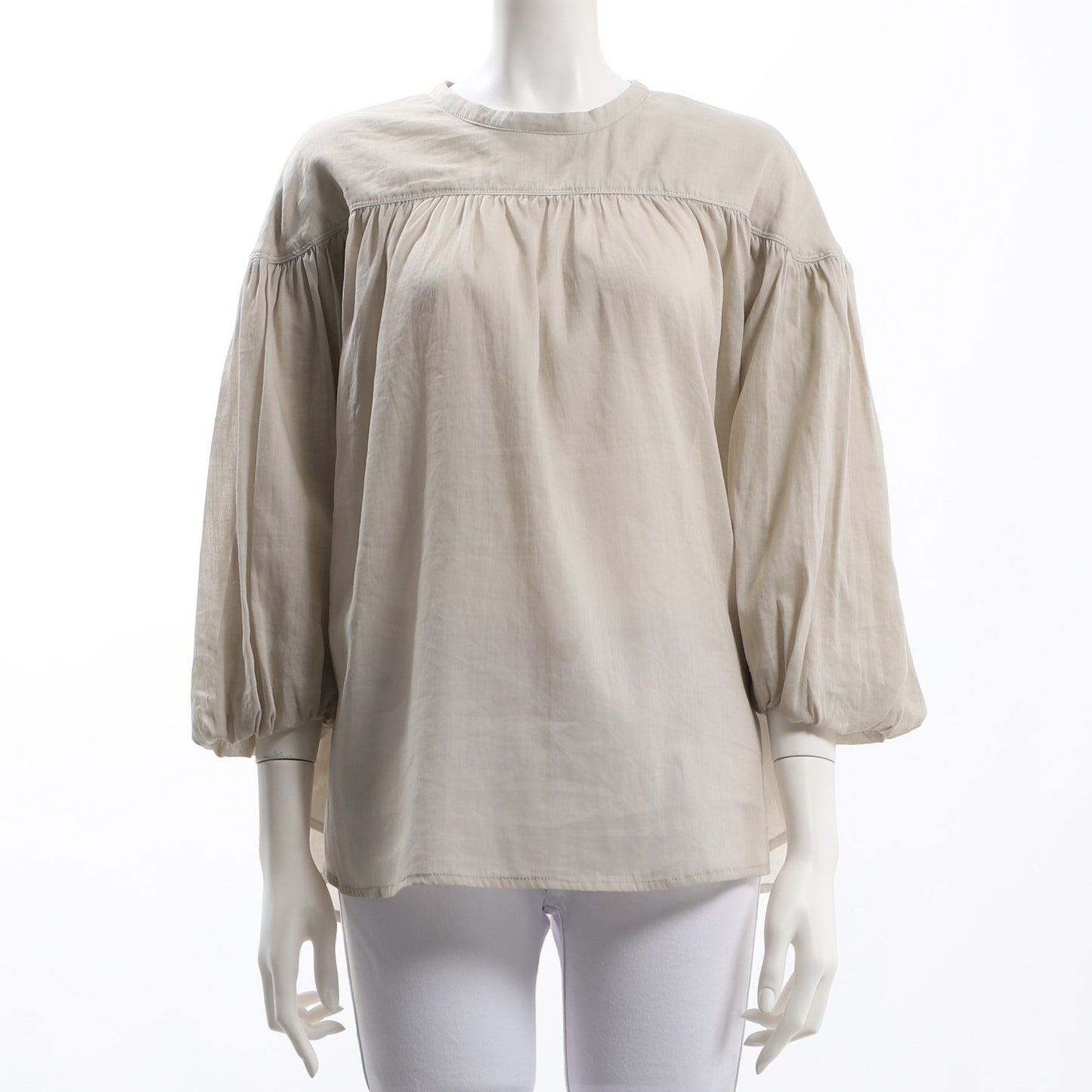 ギャザーバックリボンデザインクルーネックブラウス