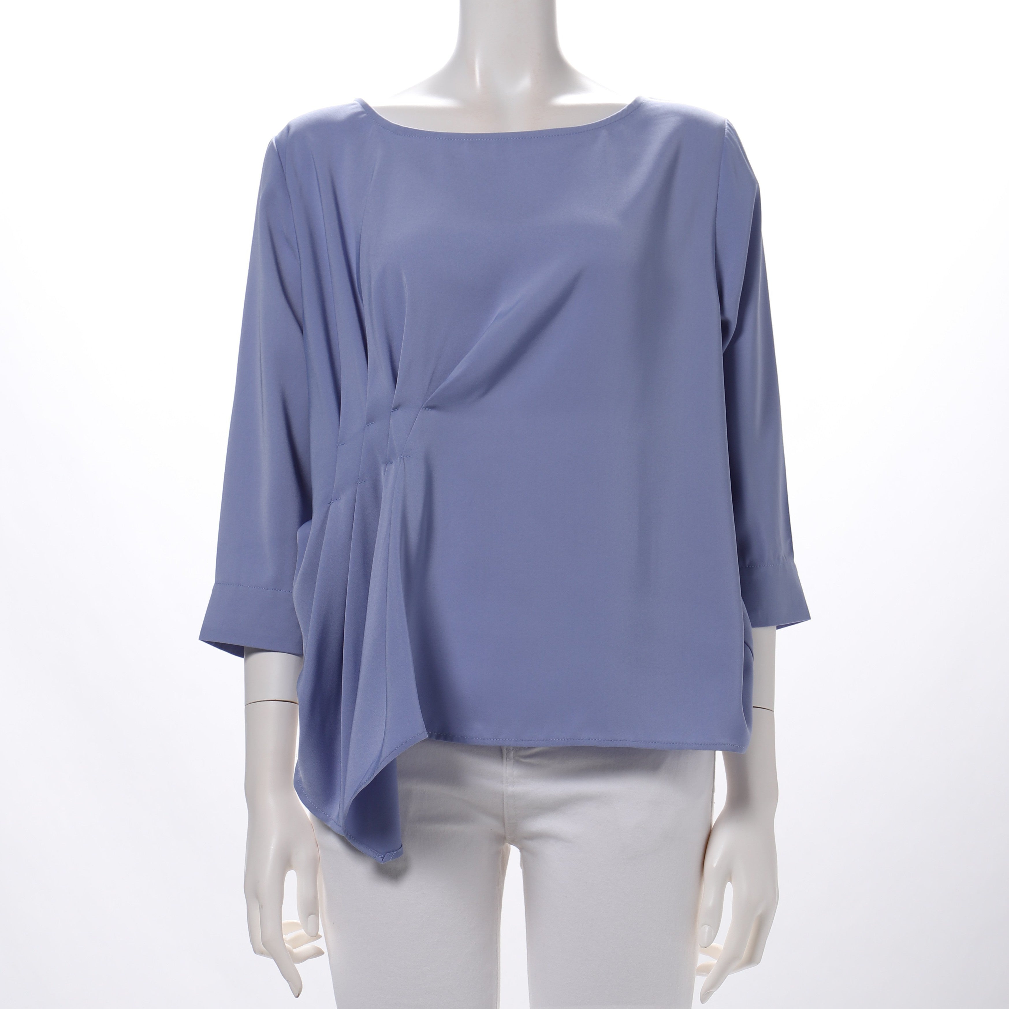 アシンメトリーデザインラウンドネックブラウス