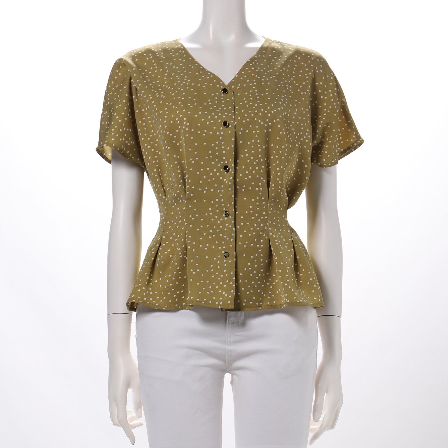 メタルボタンペプラムブラウス