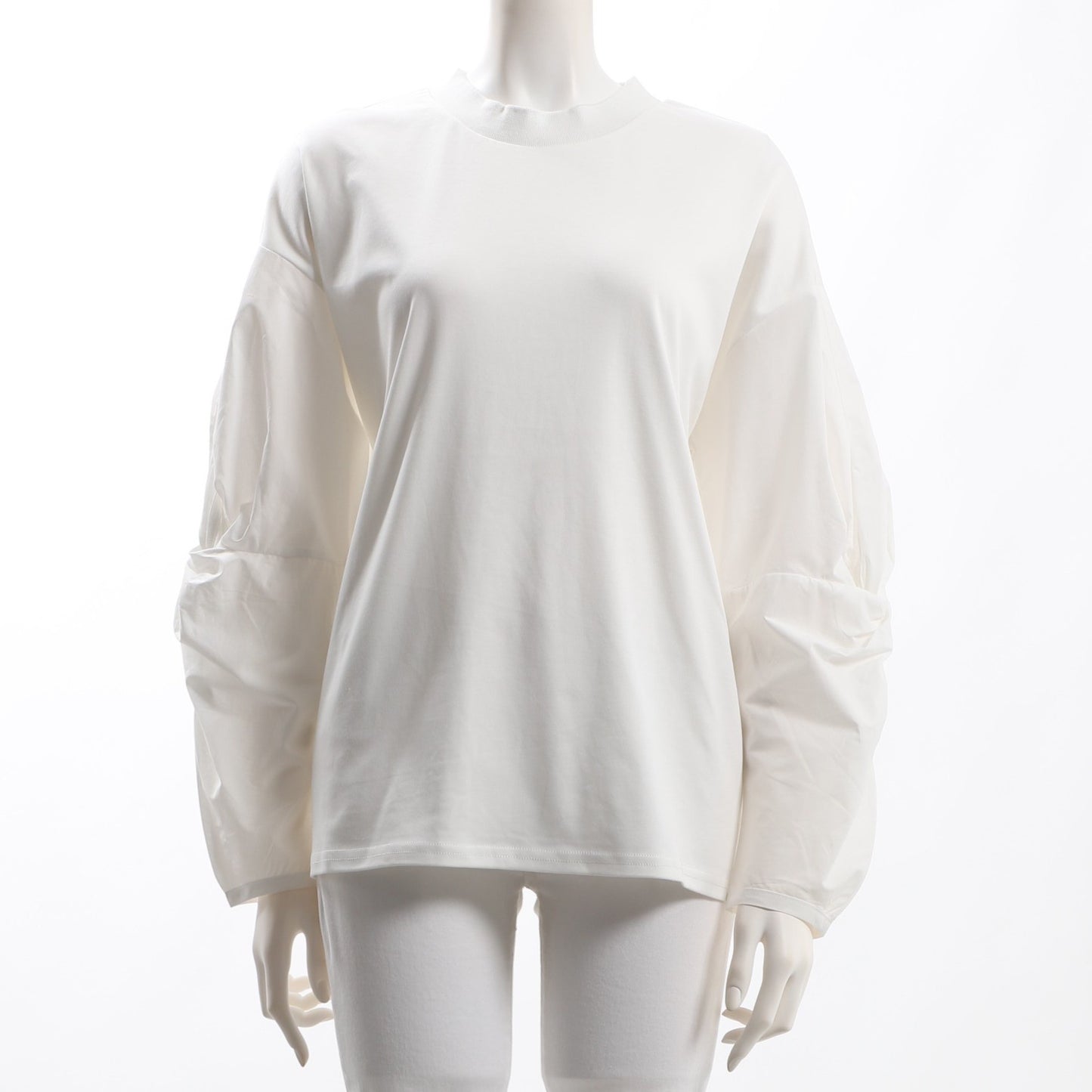 異素材切り替えボリュームスリーブカットソー