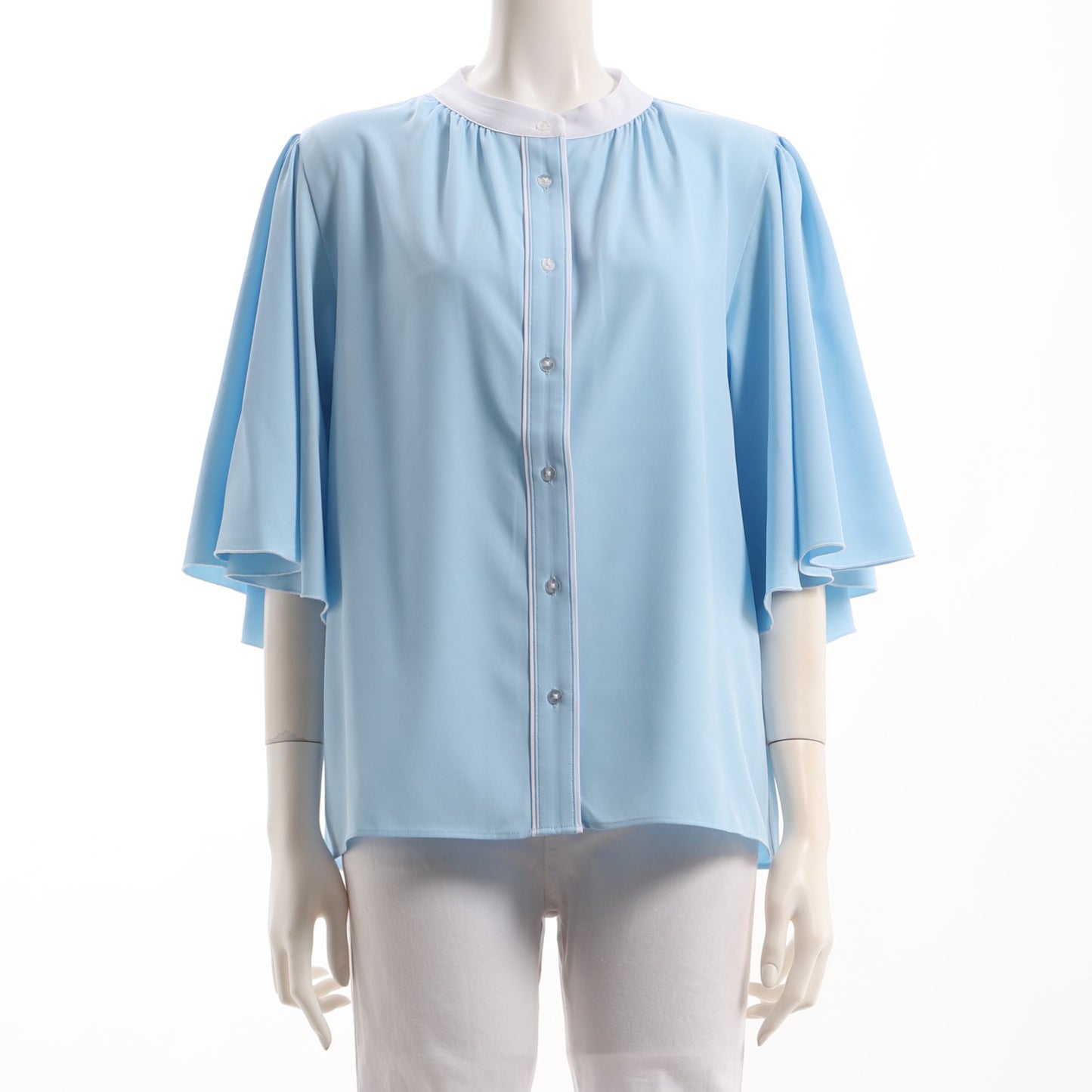 バンドカラーフレアスリーブブラウス