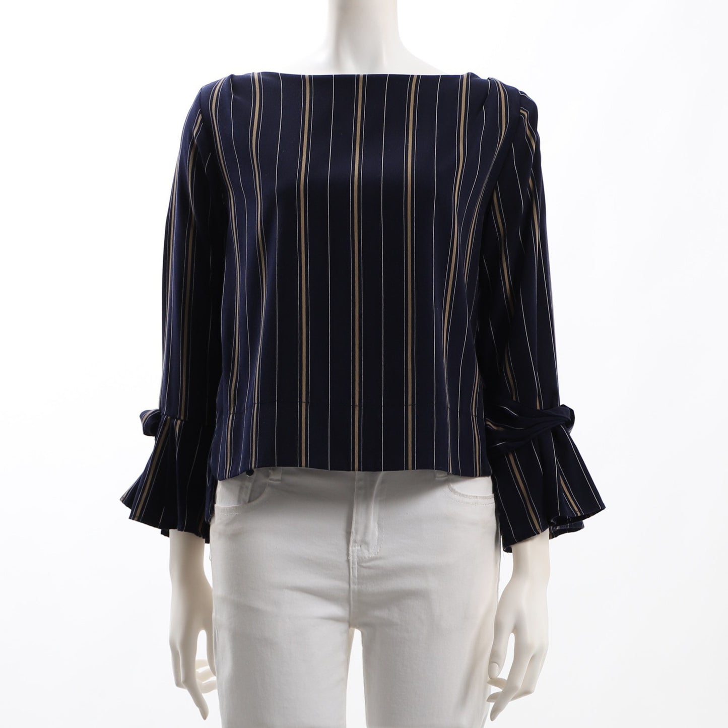 ストライプ柄リボンデザインブラウス