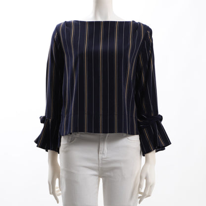 ストライプ柄リボンデザインブラウス