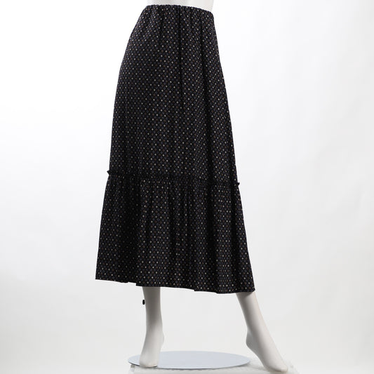 スクエアドットプリントギャザーフレアスカート
