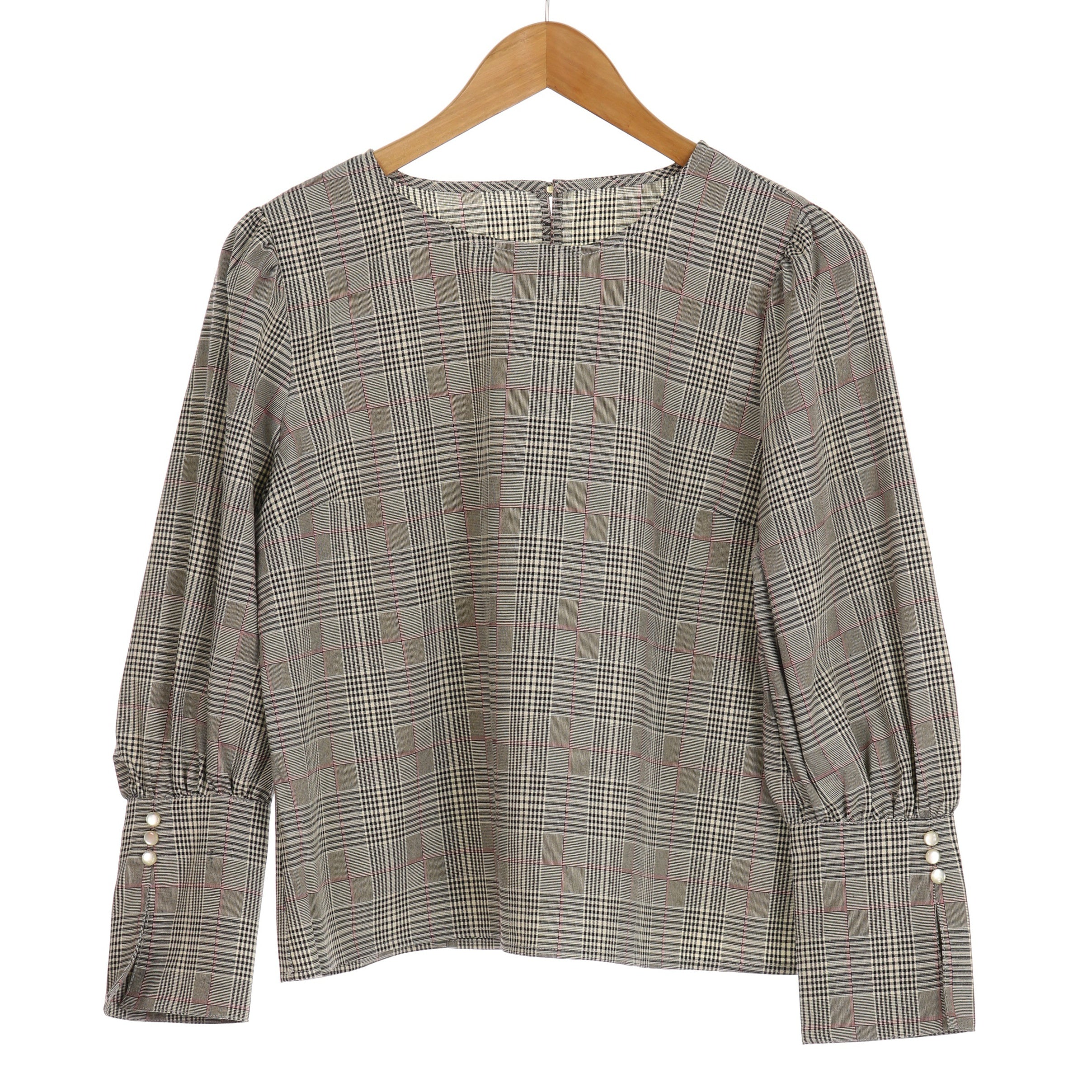 カフス袖グレンチェックブラウス